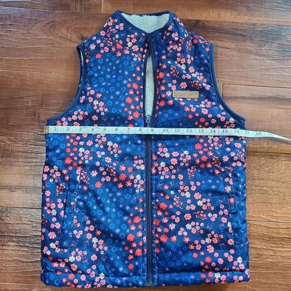 Buffalo‎ David Bitton Girls M Floral Fuzzy Reversible Vest Outwear Cozy Layering